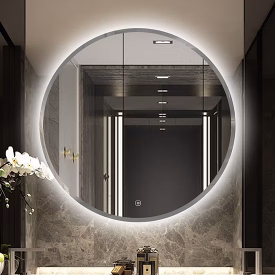 Wall Mounted Morrior Waterproof Frameless Round Shape Touch Mirror Illuminated Dimming LED Bathroom Vanity Mirrors