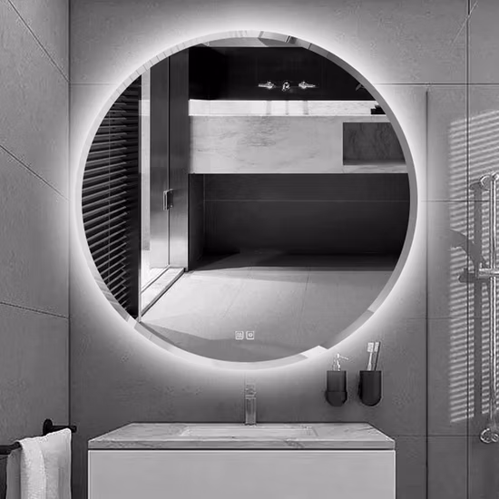 Wall Mounted Morrior Waterproof Frameless Round Shape Touch Mirror Illuminated Dimming LED Bathroom Vanity Mirrors