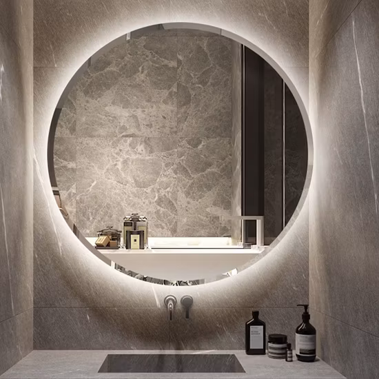 Wall Mounted Morrior Waterproof Frameless Round Shape Touch Mirror Illuminated Dimming LED Bathroom Vanity Mirrors