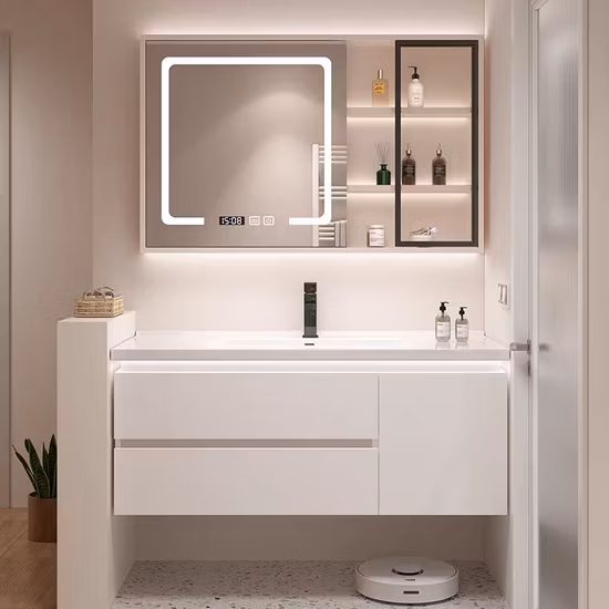 Customized Watermark 304 316 Stainless Steel Standing Modern White Bathroom Laundry Double Sink Cabinet