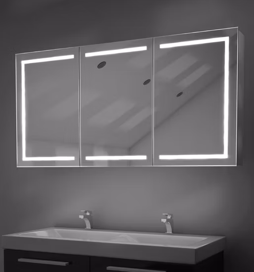 Fabrik Großhandel Moderne Home Decor Edelstahl Aluminium Waschtisch Sanitär Lagerung Badezimmermöbel Make-up Rasieren LED-Waschraumschrank